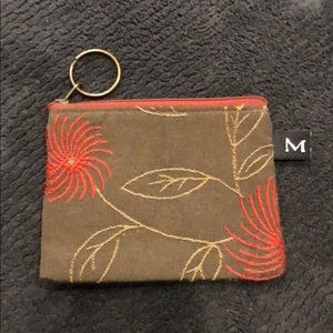 Mini Keyring ID Case Pouch Green Red Floral Print